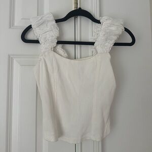 Anthropologie White Ruffled Tank Top